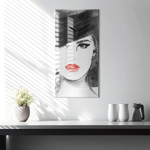 Vertical wall clock Woman in a hat