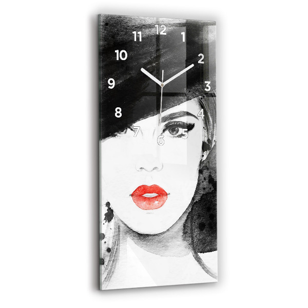 Vertical wall clock Woman in a hat