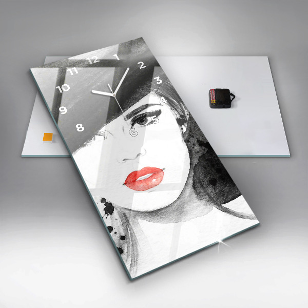 Vertical wall clock Woman in a hat