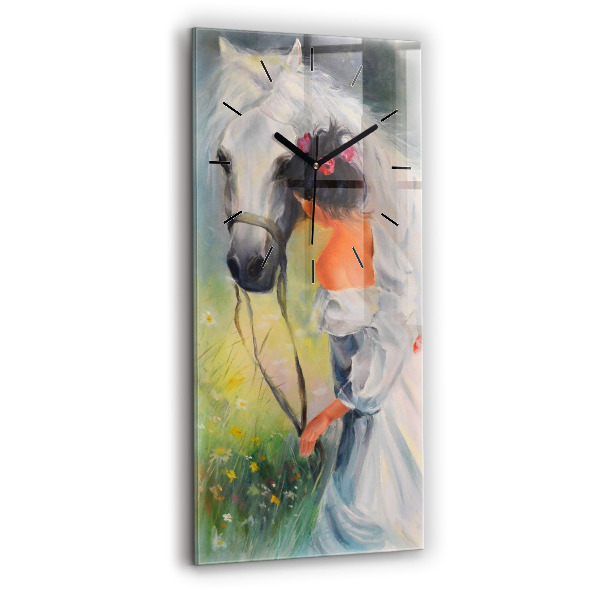 Vertical wall clock Beautiful woman with a horse