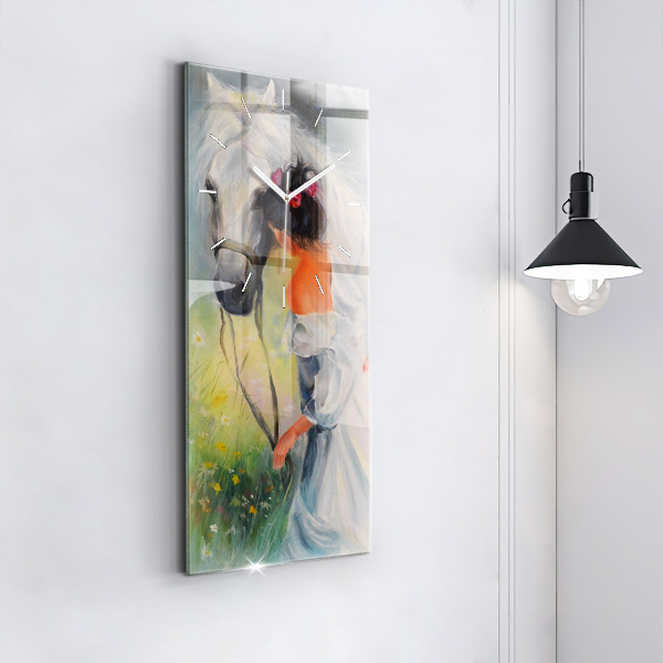 Vertical wall clock Beautiful woman with a horse
