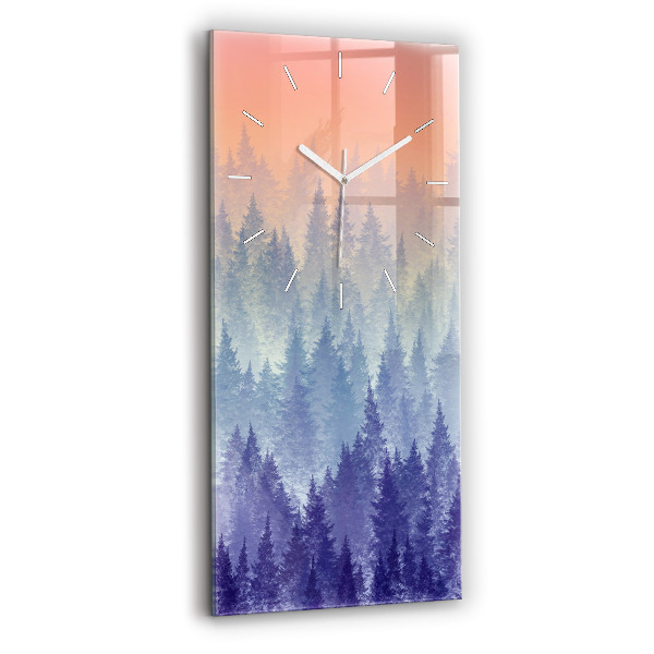 Vertical wall clock Forest in the fog