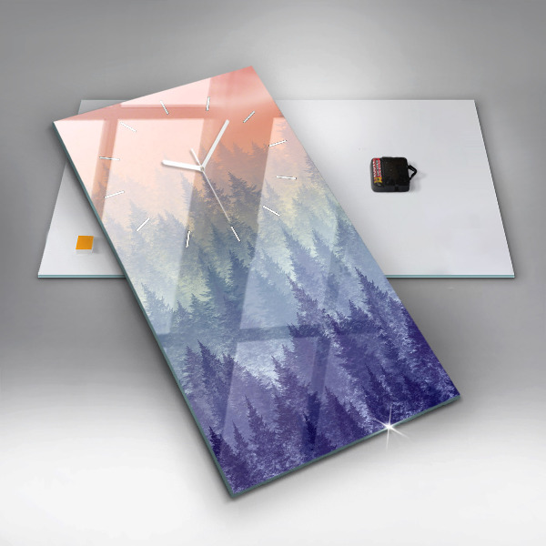 Vertical wall clock Forest in the fog