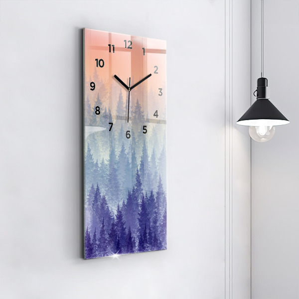 Vertical wall clock Forest in the fog