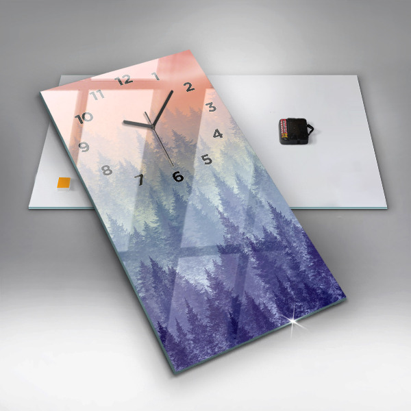 Vertical wall clock Forest in the fog