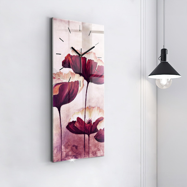 Vertical wall clock Blooming poppies