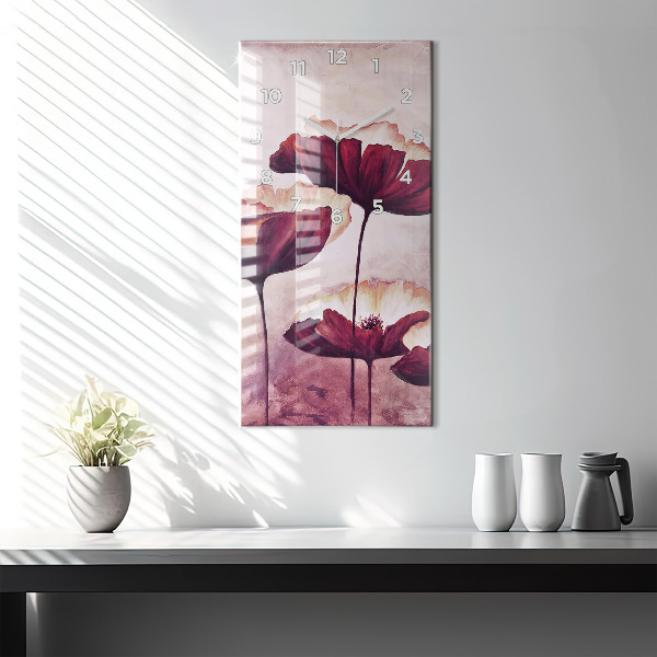 Vertical wall clock Blooming poppies