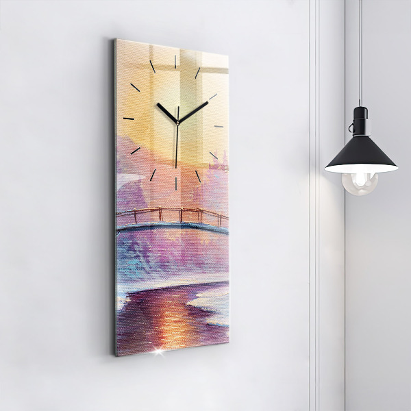 Vertical wall clock Christmas tree and bridge