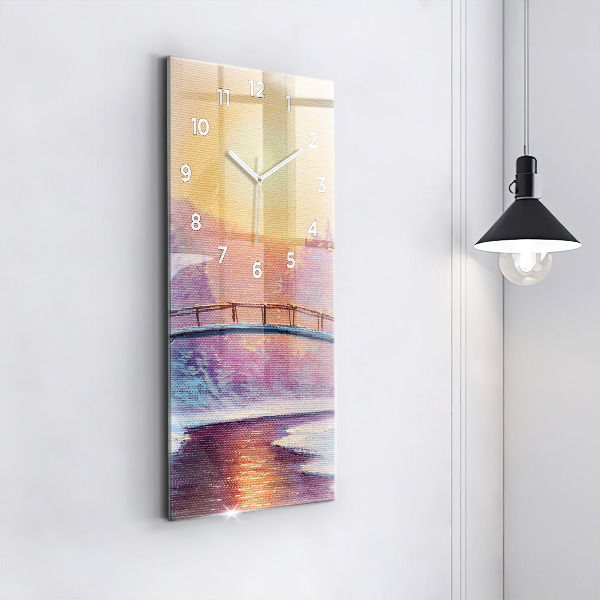 Vertical wall clock Christmas tree and bridge