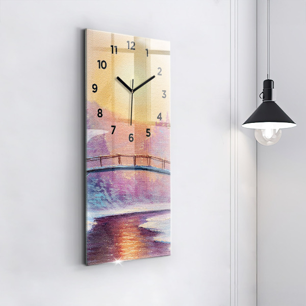 Vertical wall clock Christmas tree and bridge