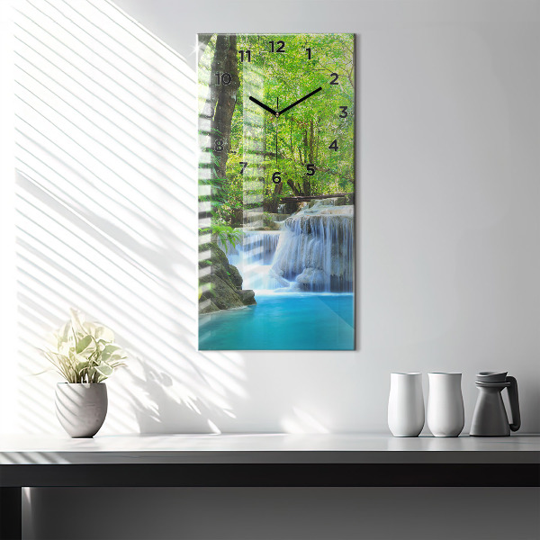 Vertical wall clock Waterfall in the forest