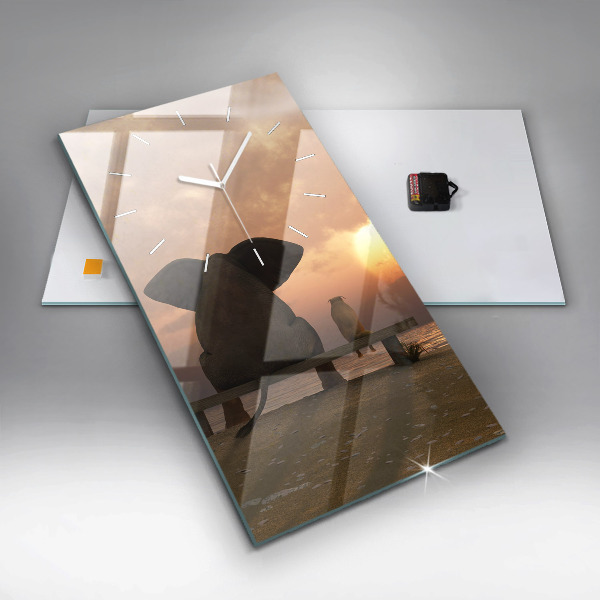 Vertical wall clock Animals and sunset