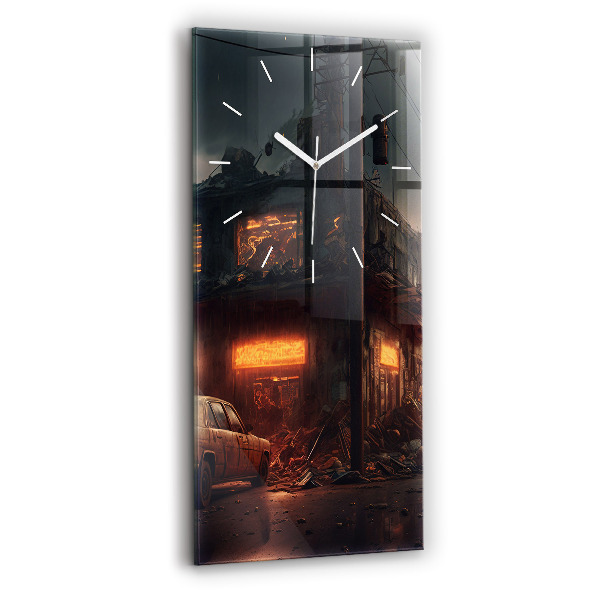 Vertical wall clock Apocalyptic building