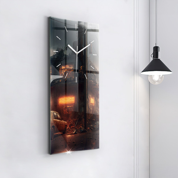 Vertical wall clock Apocalyptic building