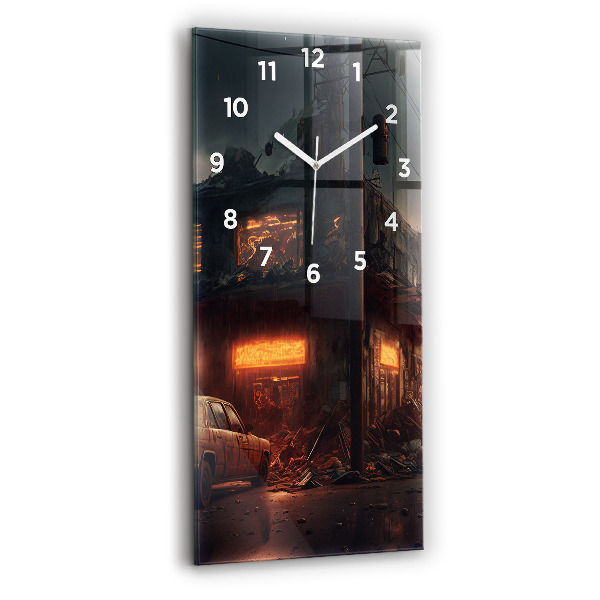 Vertical wall clock Apocalyptic building