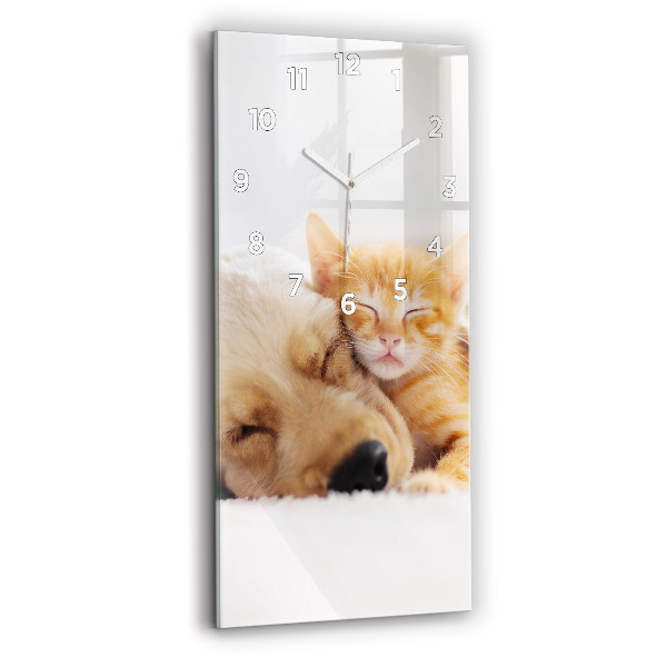 Vertical wall clock Sleeping cat and dog