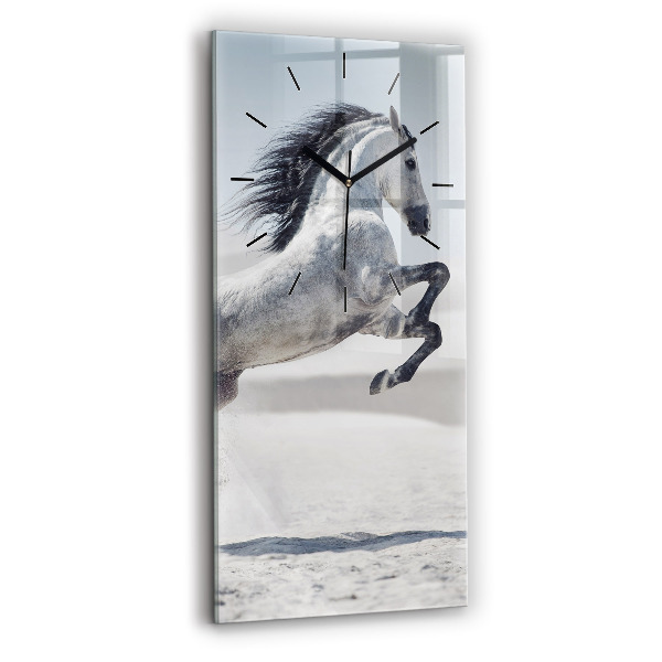 Vertical wall clock Galloping white horse