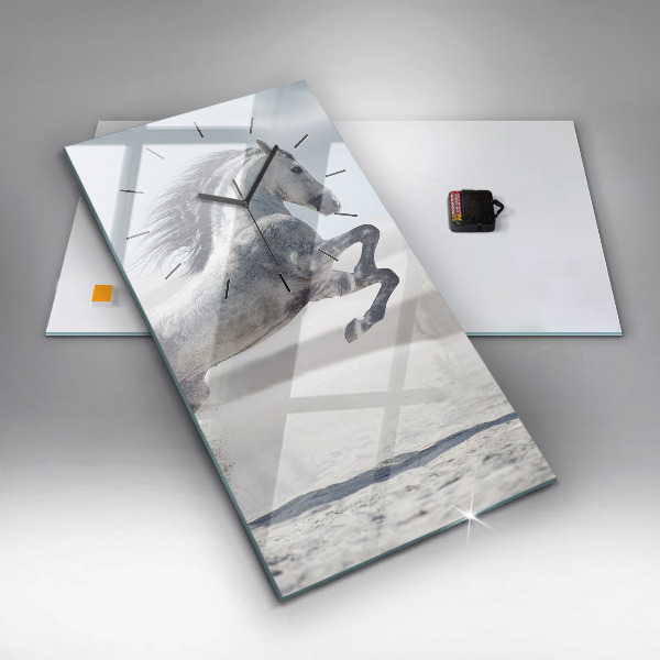 Vertical wall clock Galloping white horse
