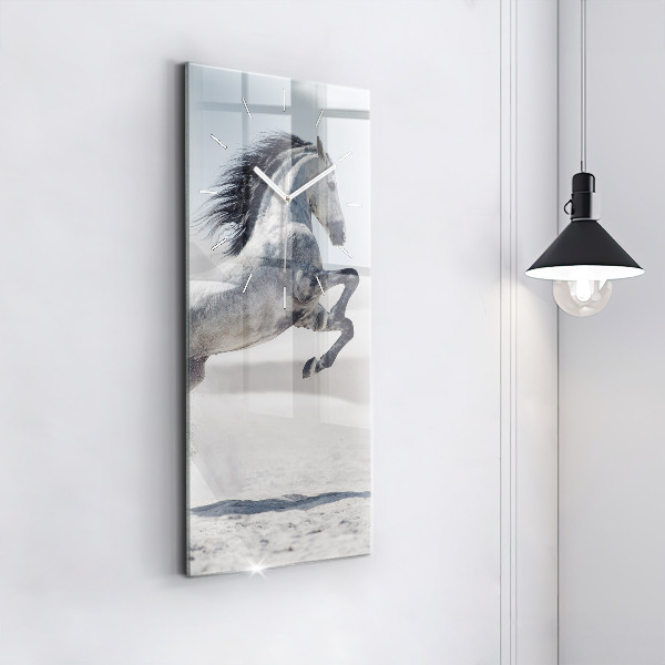 Vertical wall clock Galloping white horse