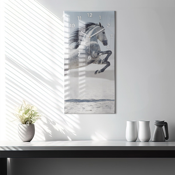 Vertical wall clock Galloping white horse