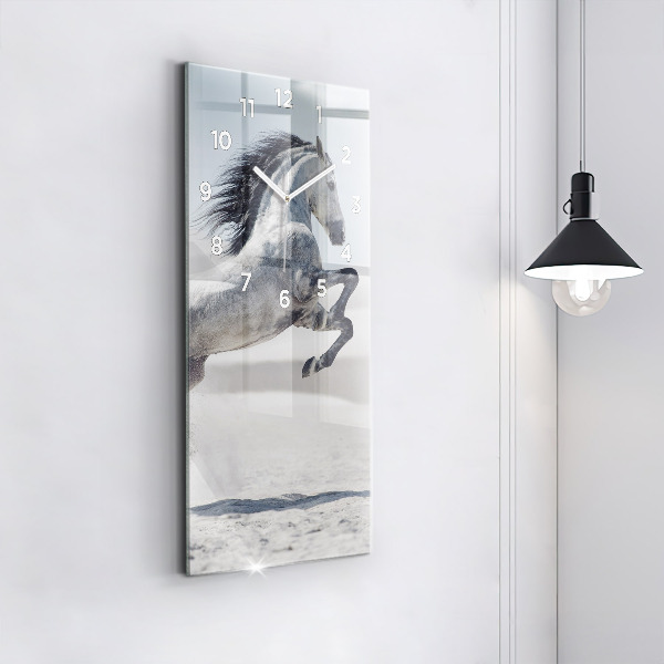 Vertical wall clock Galloping white horse
