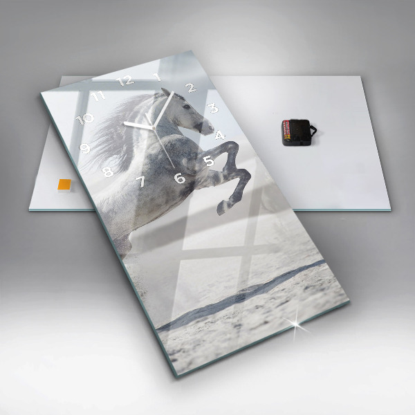Vertical wall clock Galloping white horse
