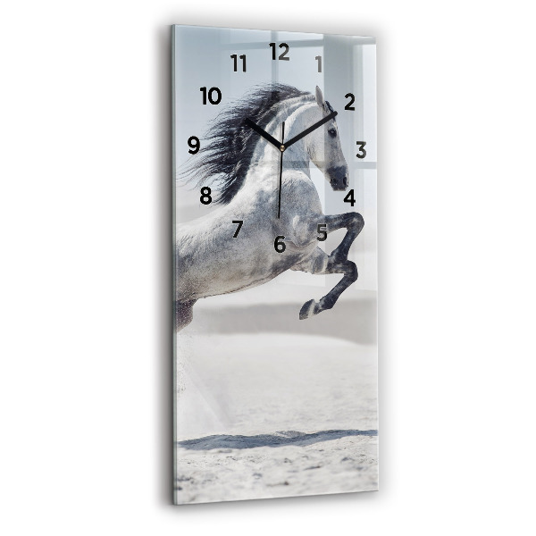 Vertical wall clock Galloping white horse