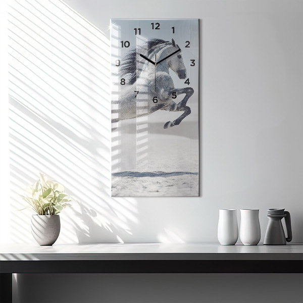 Vertical wall clock Galloping white horse