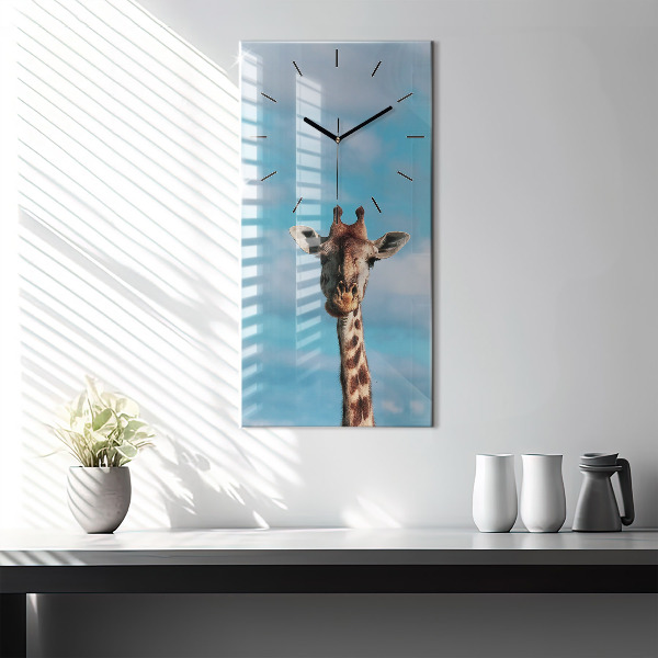 Vertical wall clock Giraffe head against the sky