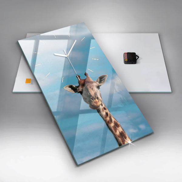 Vertical wall clock Giraffe head against the sky