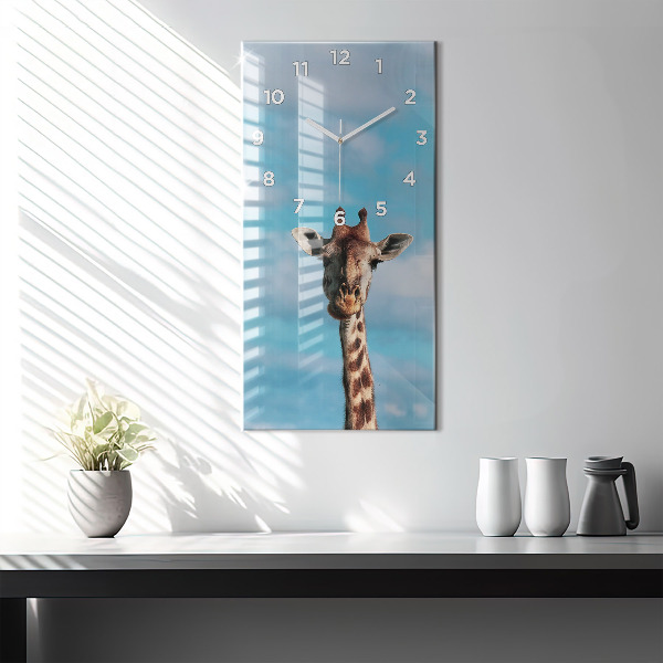 Vertical wall clock Giraffe head against the sky