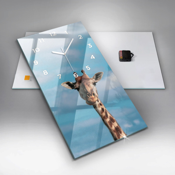 Vertical wall clock Giraffe head against the sky