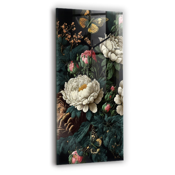 Vertical wall clock Flower and golden butterflies