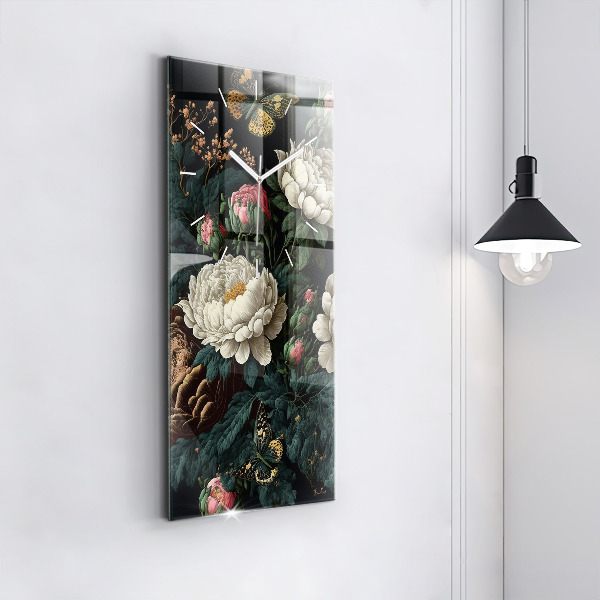 Vertical wall clock Flower and golden butterflies