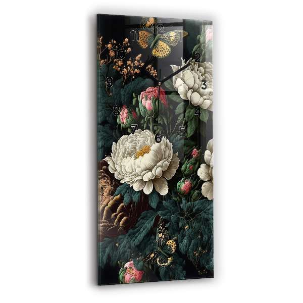 Vertical wall clock Flower and golden butterflies