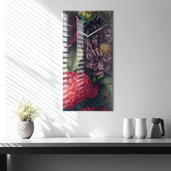 Vertical wall clock Vintage flower bouquet
