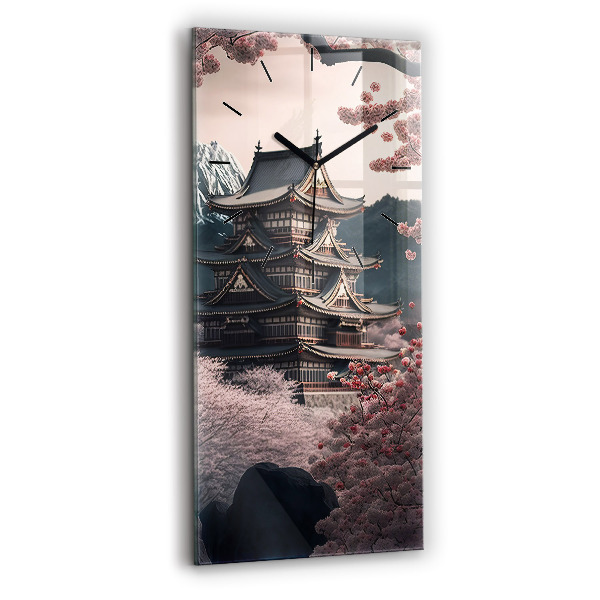 Vertical wall clock Tower and flowers in Asia