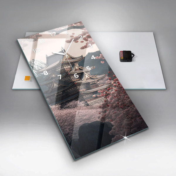 Vertical wall clock Tower and flowers in Asia