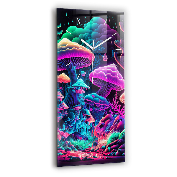 Vertical wall clock Neon mushrooms