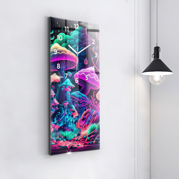 Vertical wall clock Neon mushrooms