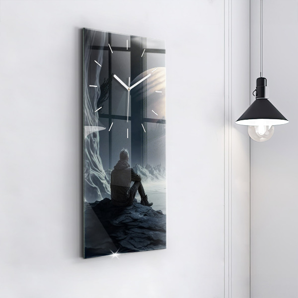 Vertical wall clock Man in front of the moon