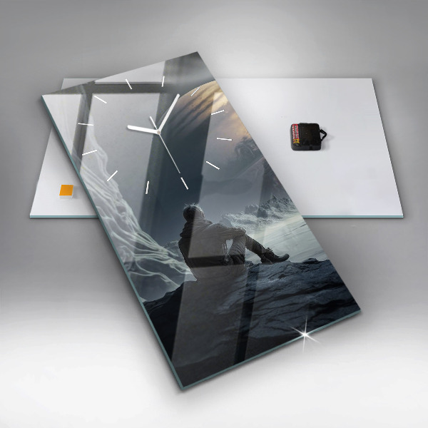 Vertical wall clock Man in front of the moon