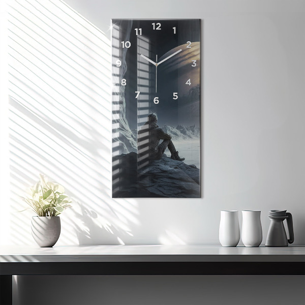 Vertical wall clock Man in front of the moon