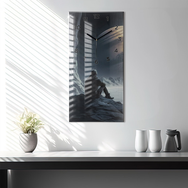 Vertical wall clock Man in front of the moon