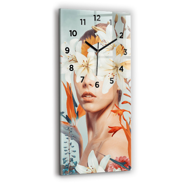 Vertical wall clock Woman with flowers