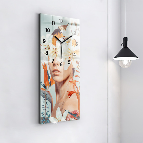 Vertical wall clock Woman with flowers