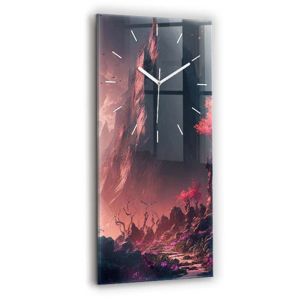 Vertical wall clock Magical forest and mountains