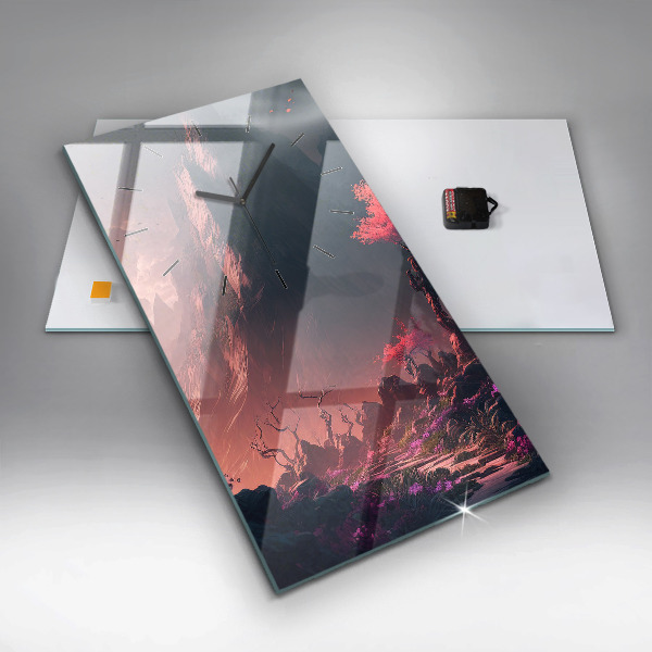 Vertical wall clock Magical forest and mountains