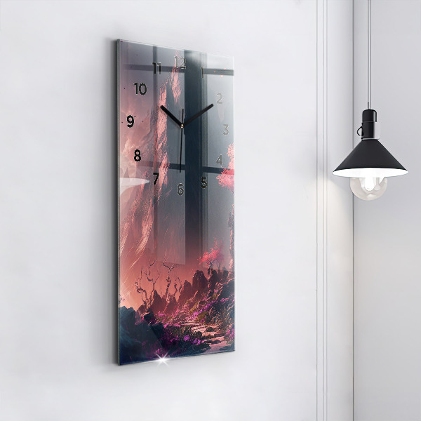 Vertical wall clock Magical forest and mountains