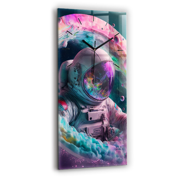 Vertical wall clock Cosmonaut and colorful clouds